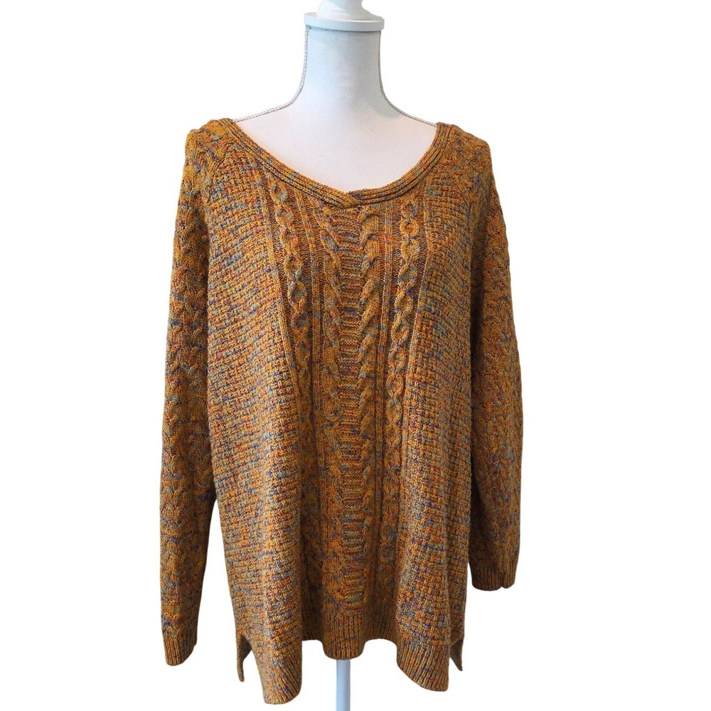 Retrology Sweater Acrylic Cable Knit Relaxed Gold Marled Boho Casual 1X